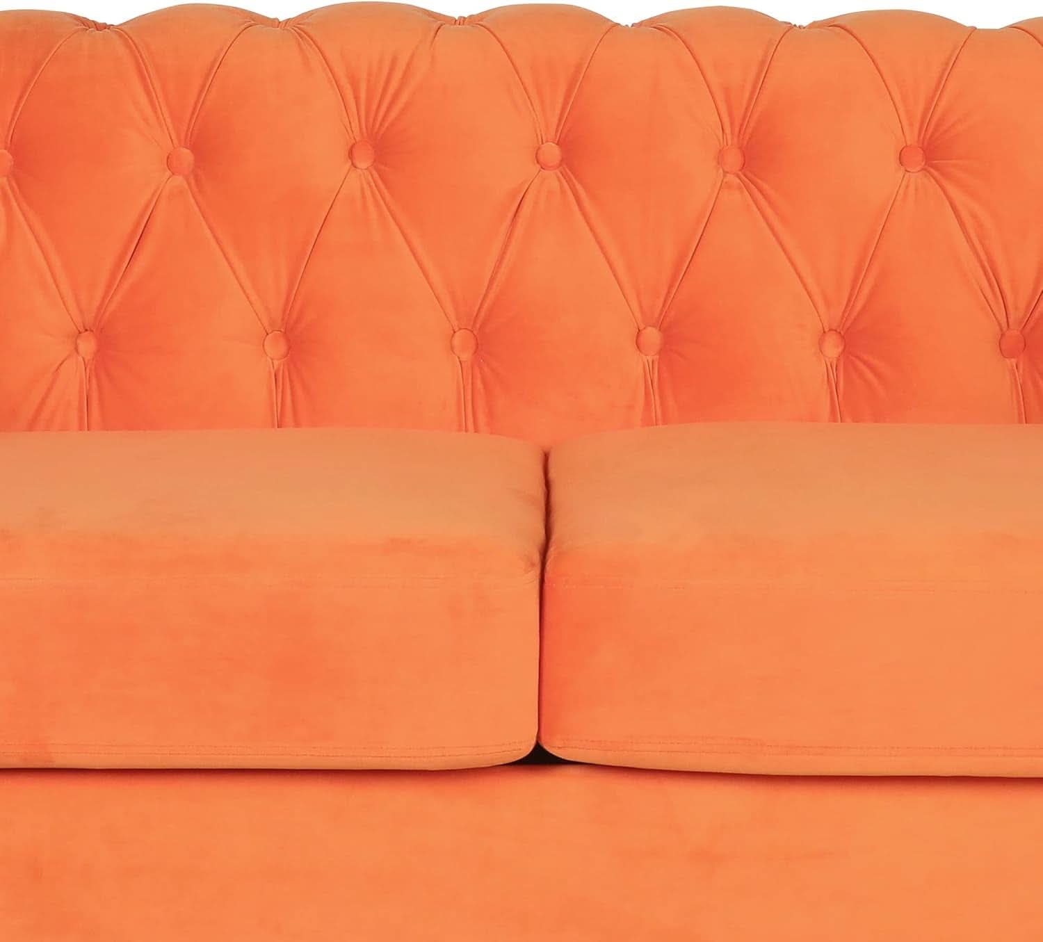 3 Piece Orange Velvet Living Room Sofa Set Includes Loveseat And Club Chair Durable Upholstery