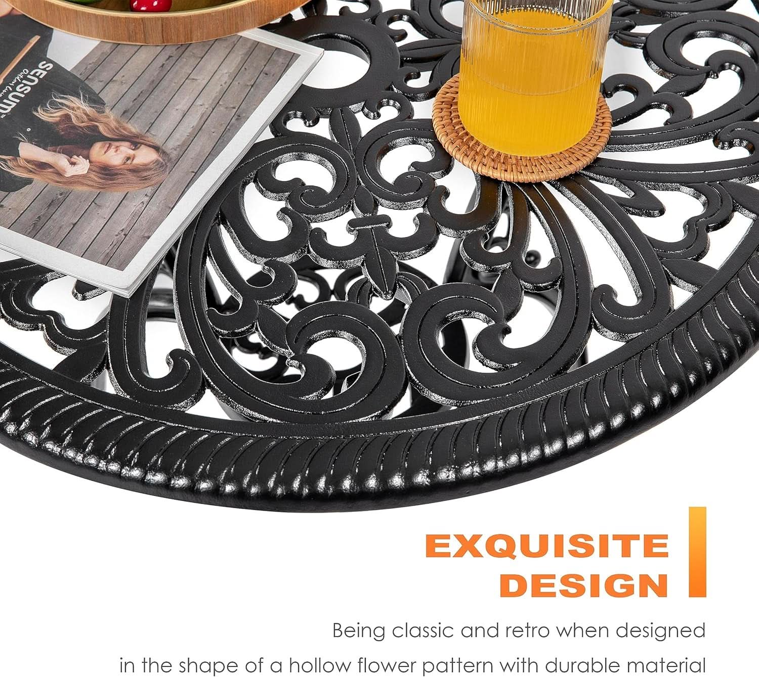 3 Piece Outdoor Bistro Set Cast Aluminum With Umbrella Hole Patio Garden Balcony Courtyard