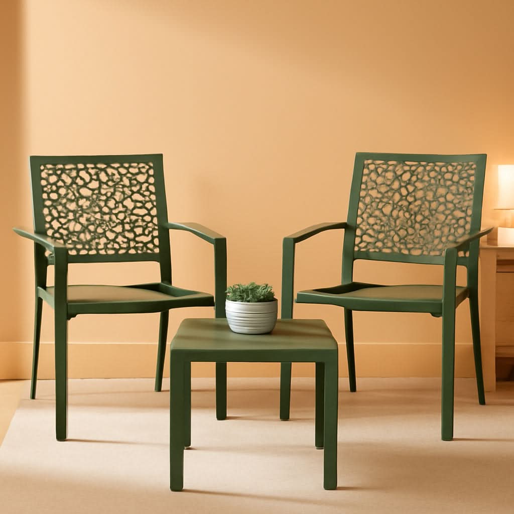 3 Piece Outdoor Bistro Set Sage Green Stackable Steel