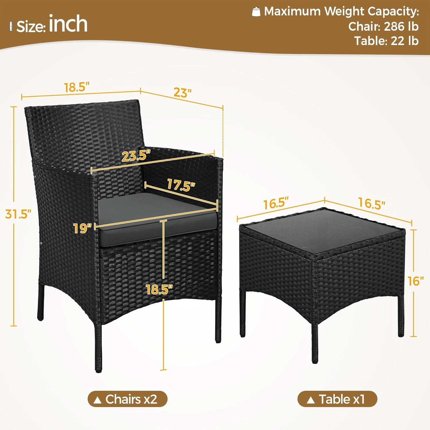 3 Piece Outdoor PE Rattan Wicker Patio Furniture Set With Soft Cushions And Glass Coffee Table