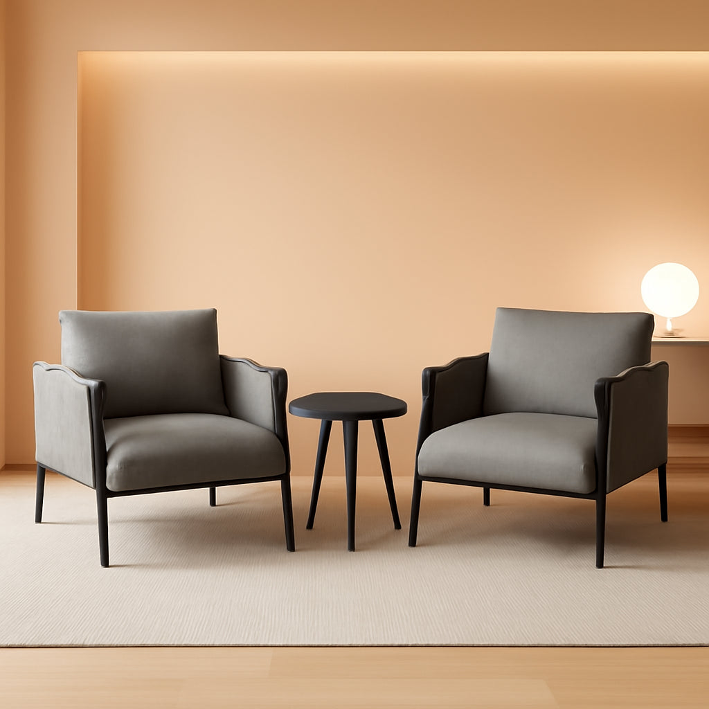 3 Piece Outdoor Patio Furniture Set With Deep Seating Armchairs And Coffee Table In Earth Black And Misty Grey Cushions