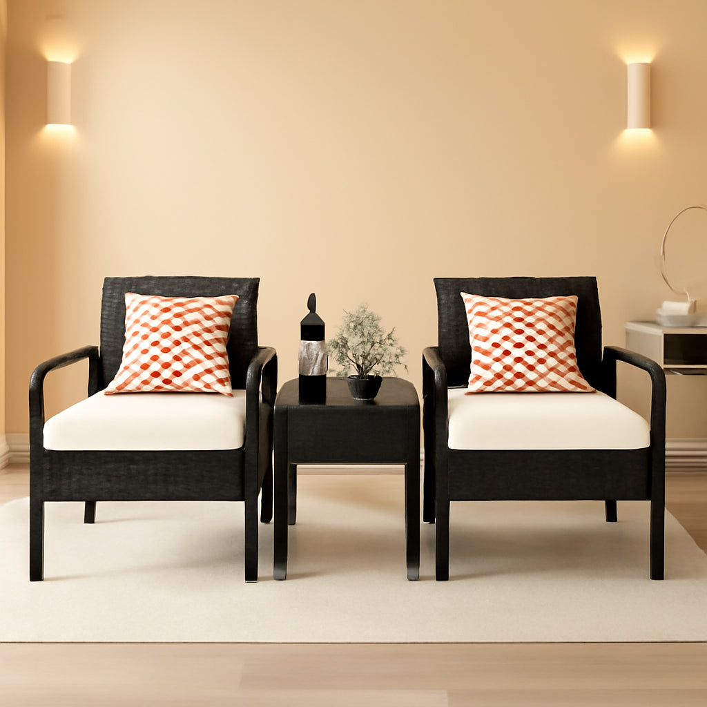 3 Piece Outdoor Rattan Patio Conversation Set With Cushions And Sturdy Coffee Table