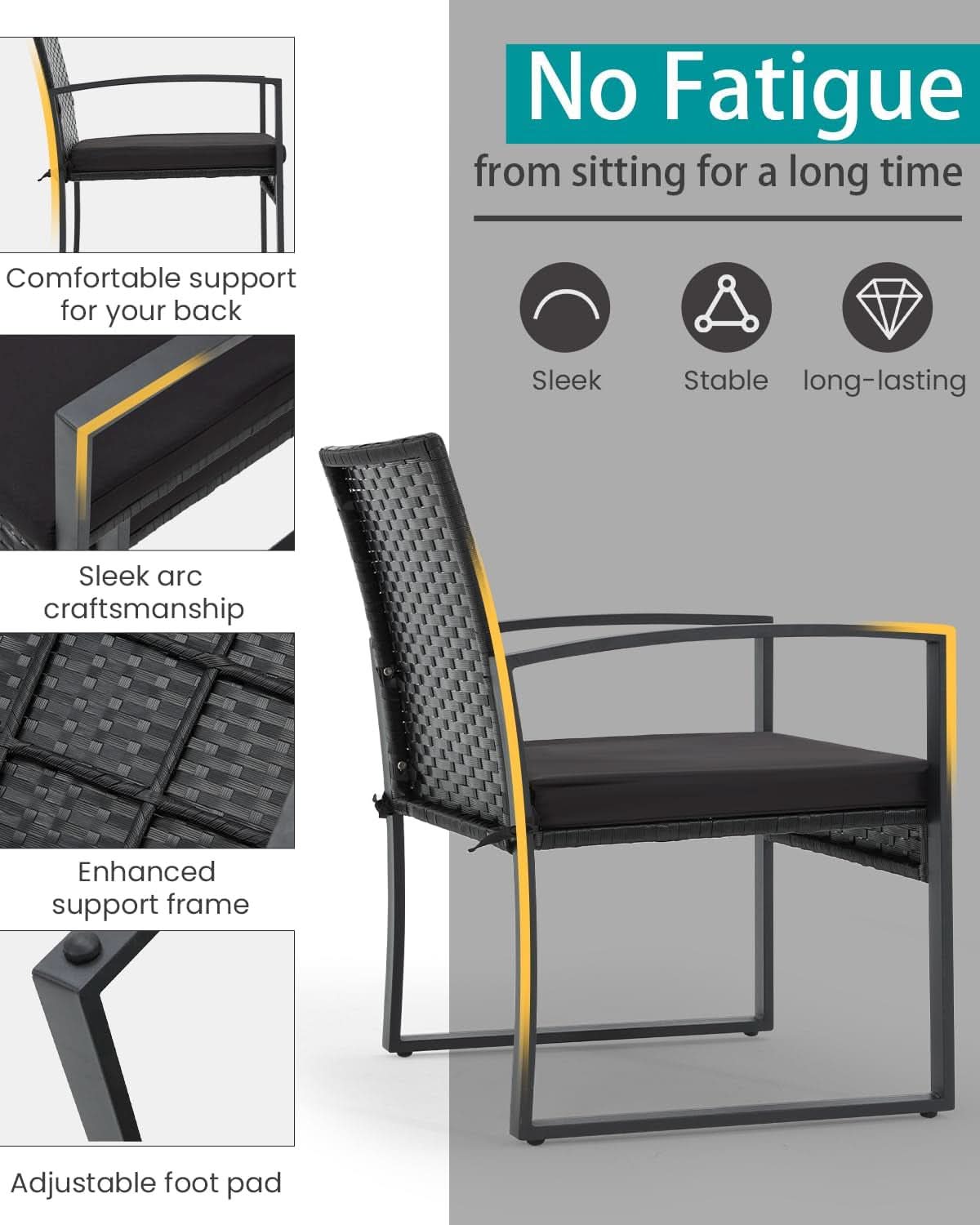 3 Piece Outdoor Rattan Patio Furniture Set With Durable Steel Frame And Strapped Cushions