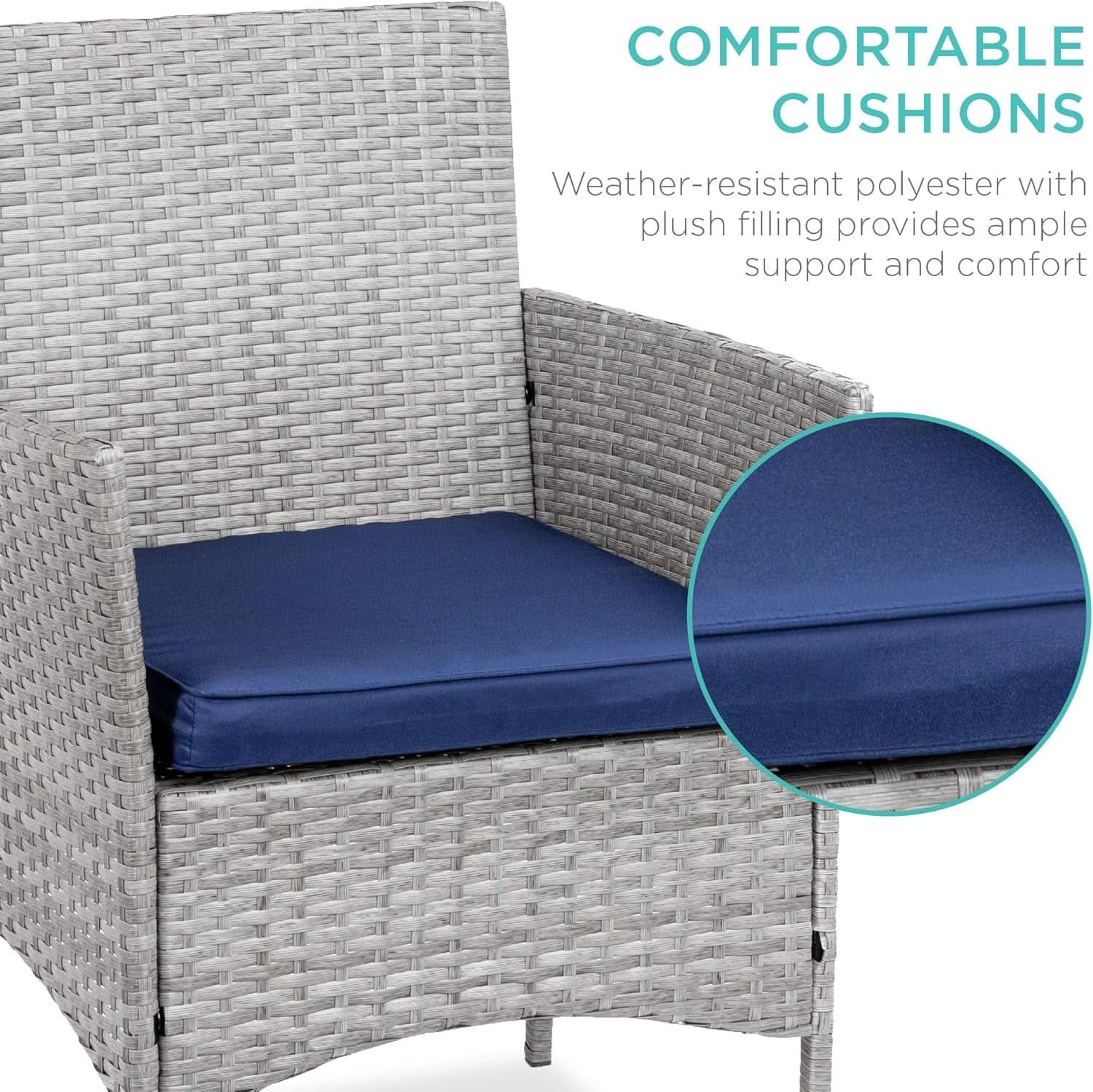 3-Piece Outdoor Wicker Bistro Set Gray and Navy Patio Furniture