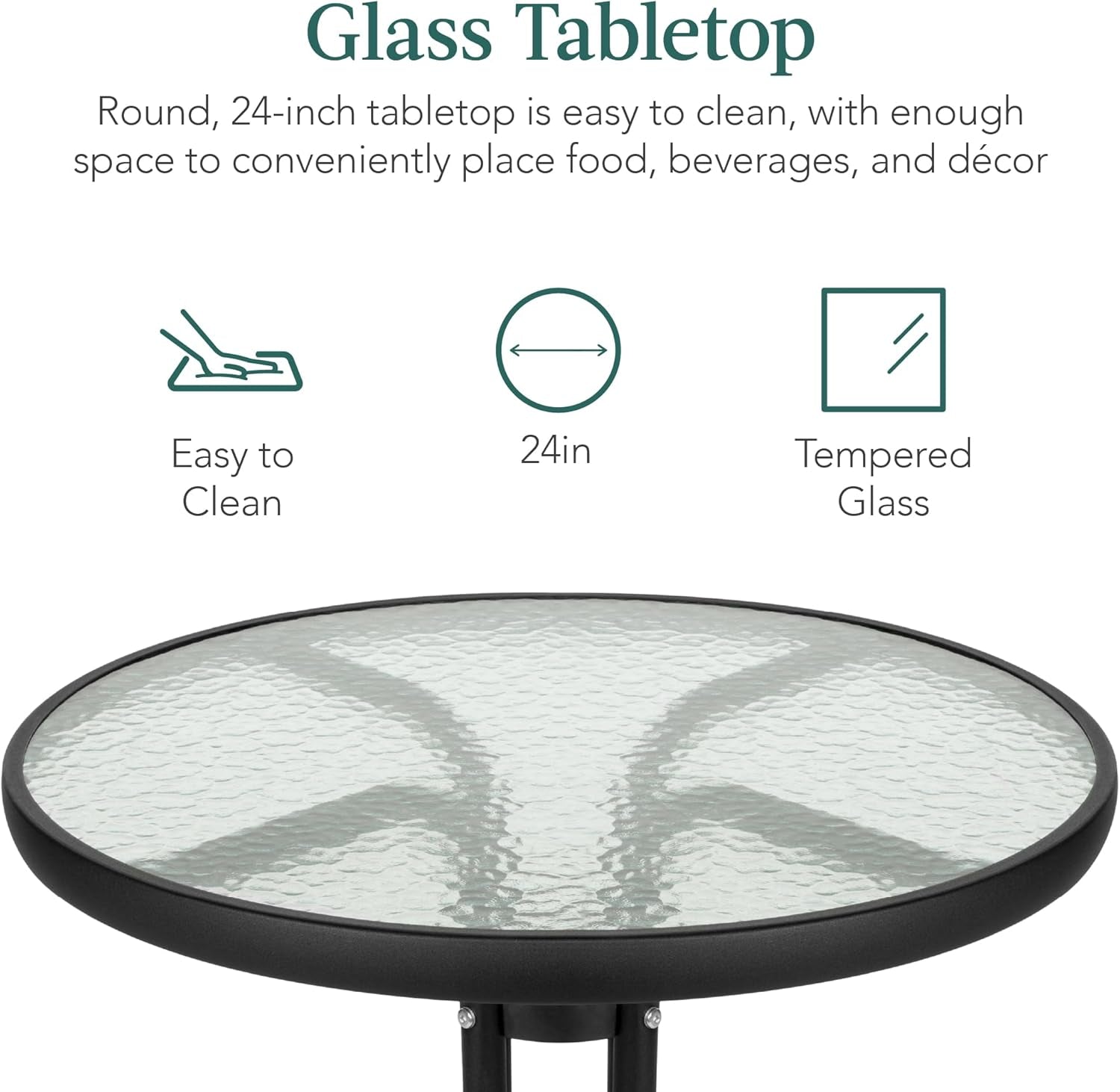 3 Piece Patio Bistro Dining Set Glass Tabletop Black