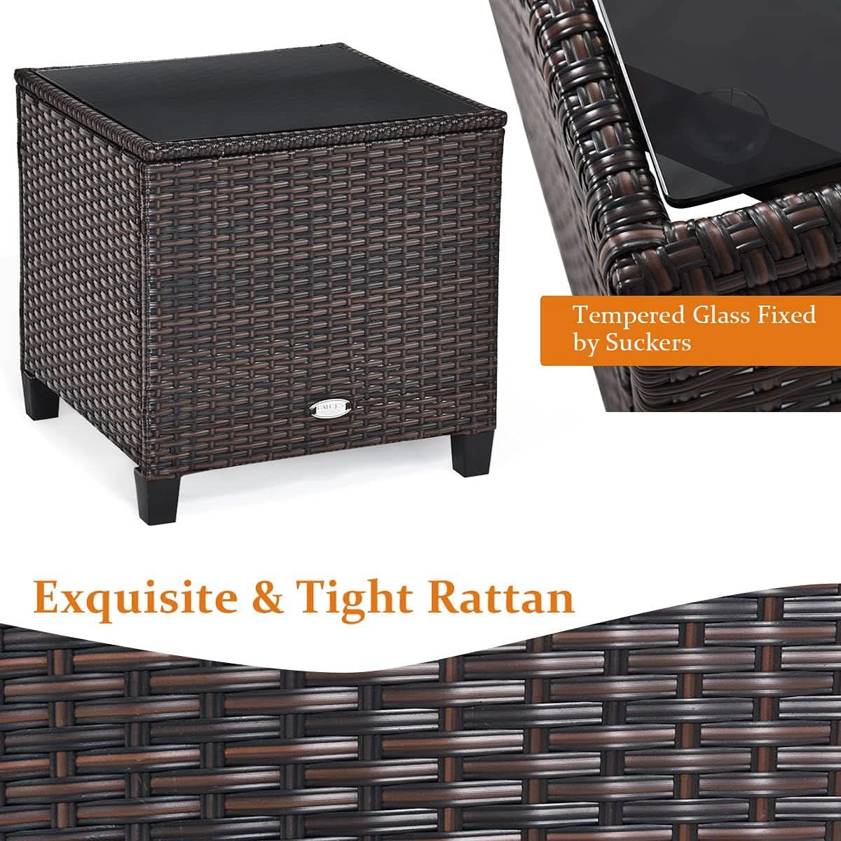 3 Piece Patio Furniture Set White PE Rattan Wicker Outdoor Sofa Set With Washable Cushions And Tempered Glass Tabletop