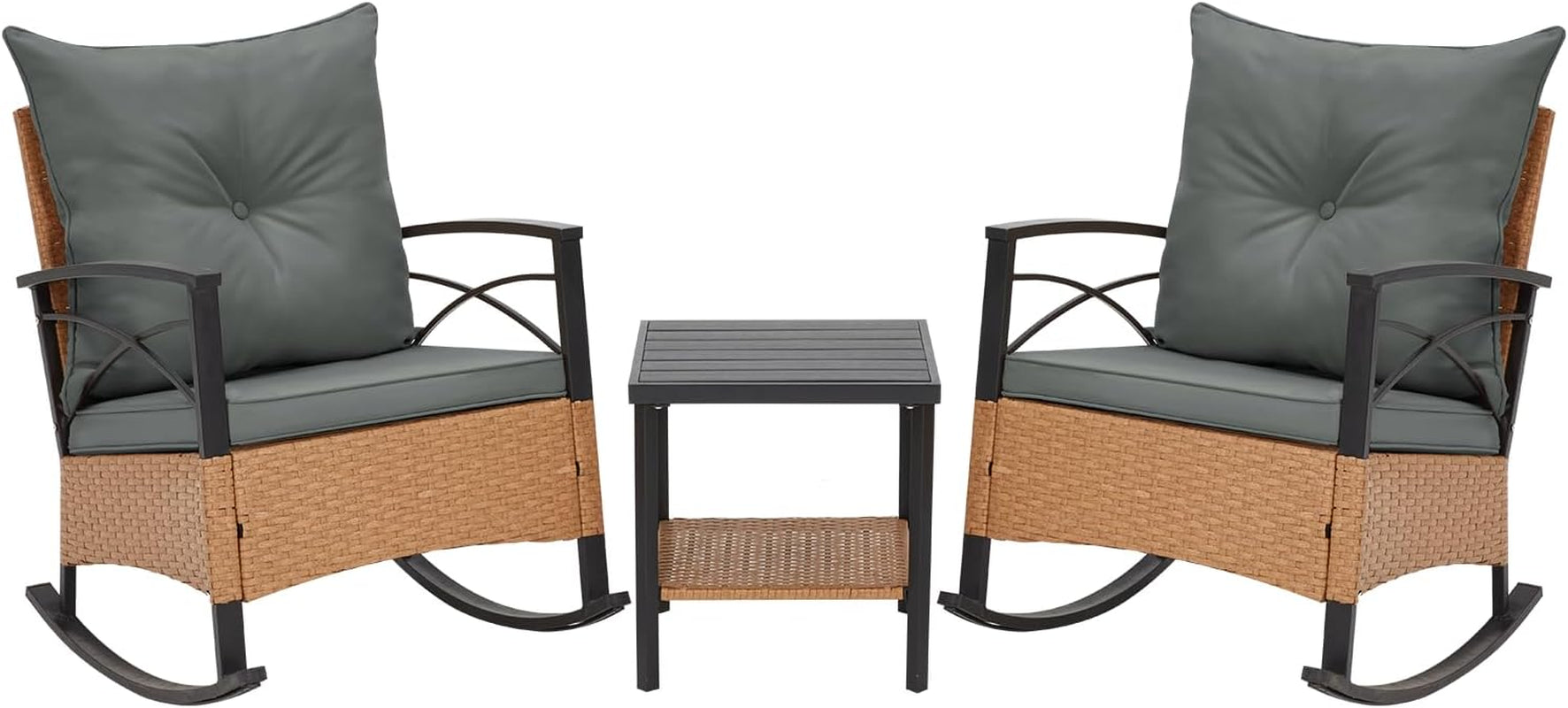 3 Piece Patio Rocking Chairs Set With Coffee Table Grey