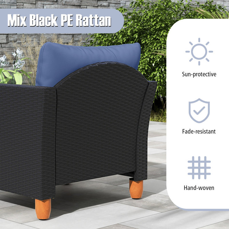 3 Piece Patio Wicker Furniture Set With Cushions And Acacia Wood Coffee Table Outdoor