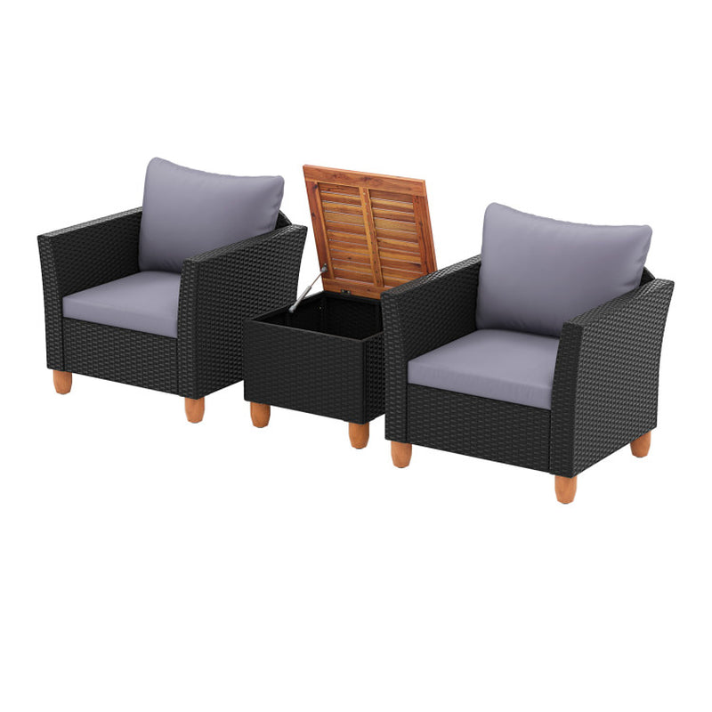3 Piece Patio Wicker Furniture Set With Cushions And Acacia Wood Coffee Table Outdoor