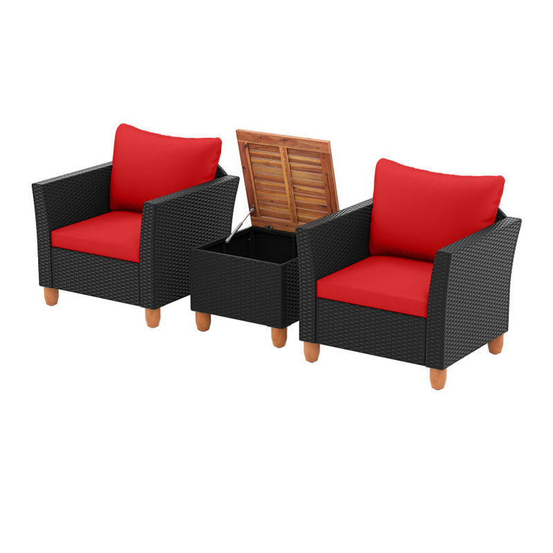 3 Piece Patio Wicker Furniture Set With Cushions And Acacia Wood Coffee Table Outdoor