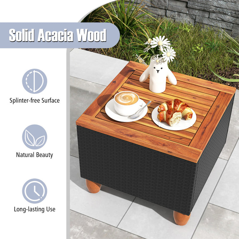 3 Piece Patio Wicker Furniture Set With Cushions And Acacia Wood Coffee Table Outdoor
