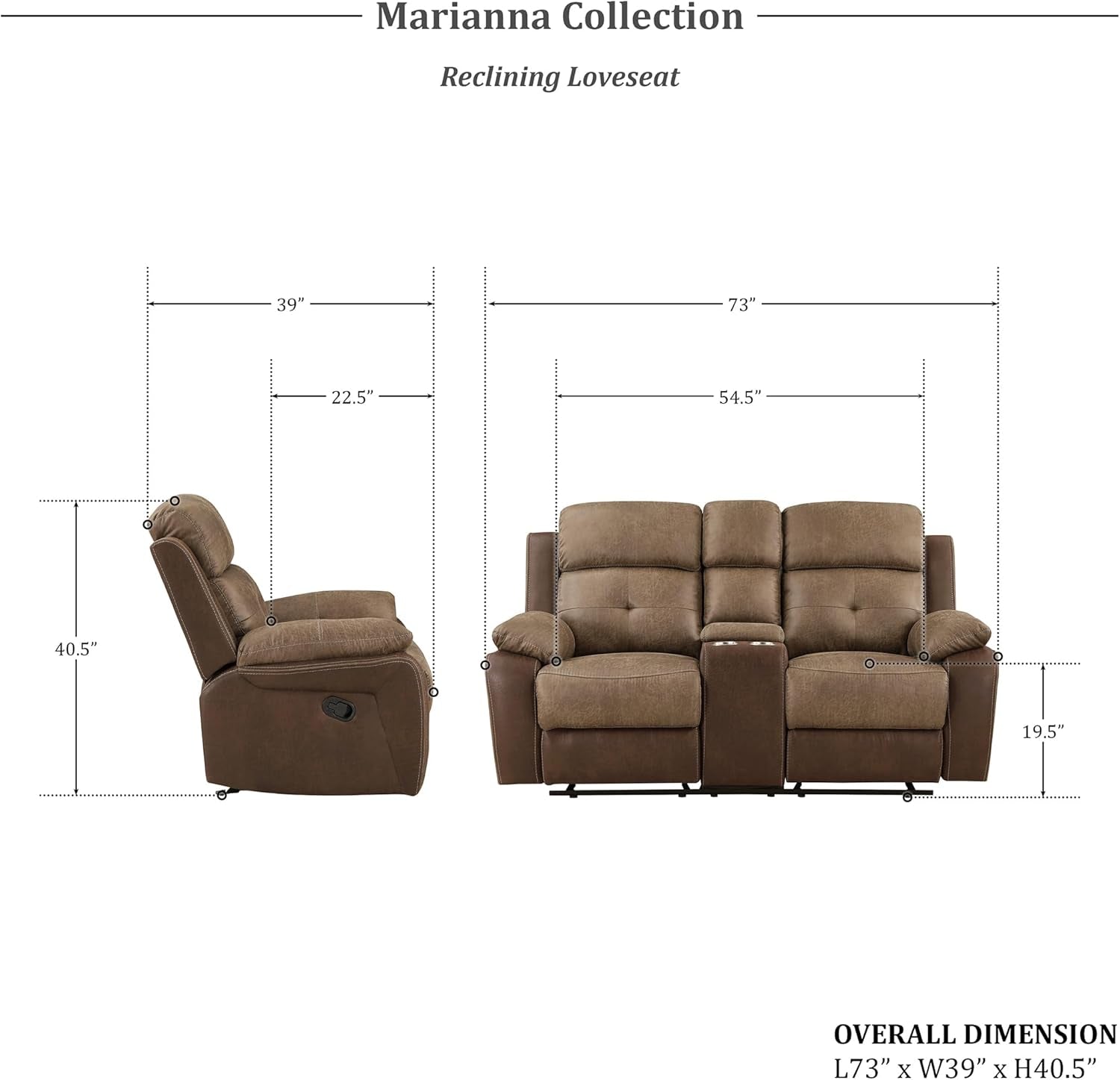 3 Piece Reclining Living Room Sofa Set Brown Fabric