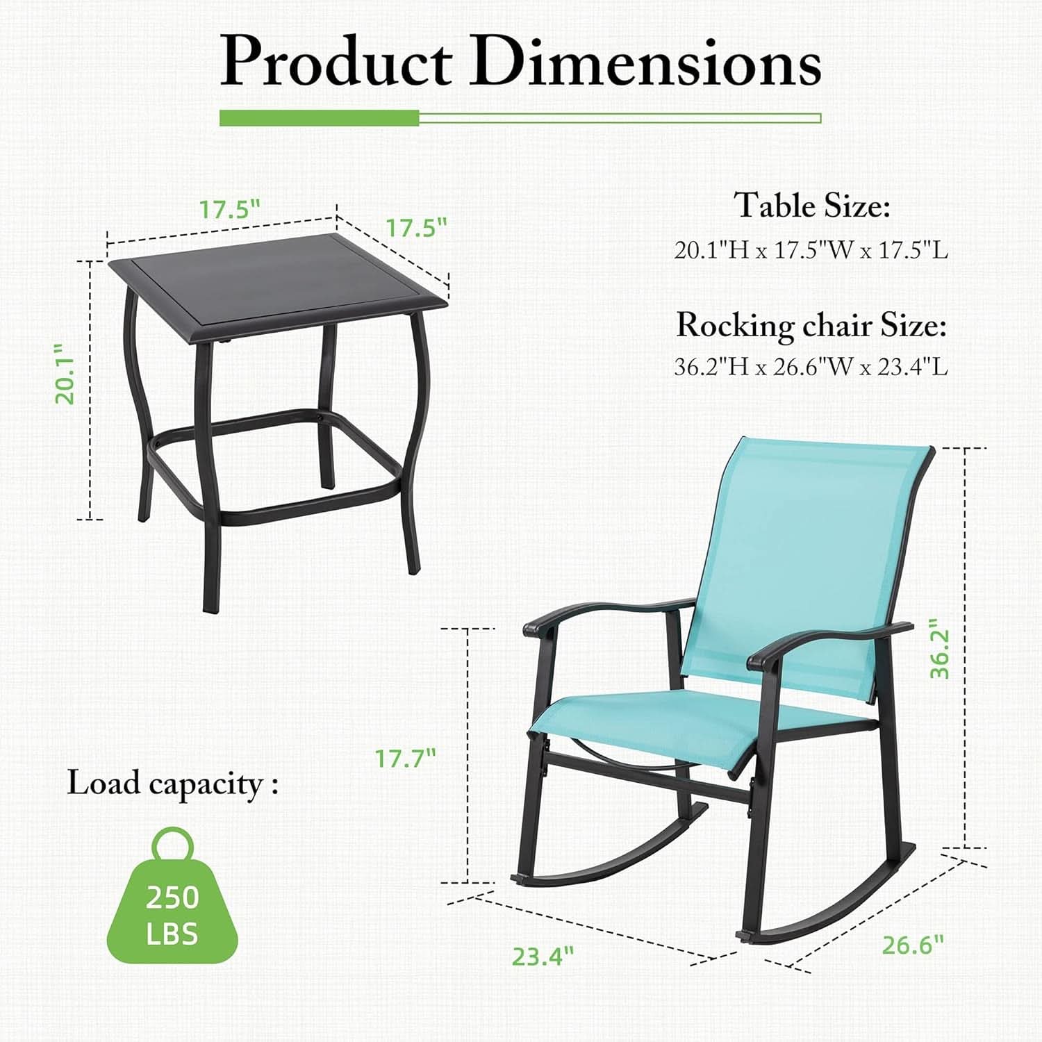 3 Piece Rocking Bistro Set Outdoor Furniture With Rocker Chairs And Glass Coffee Table For Small Space Blue