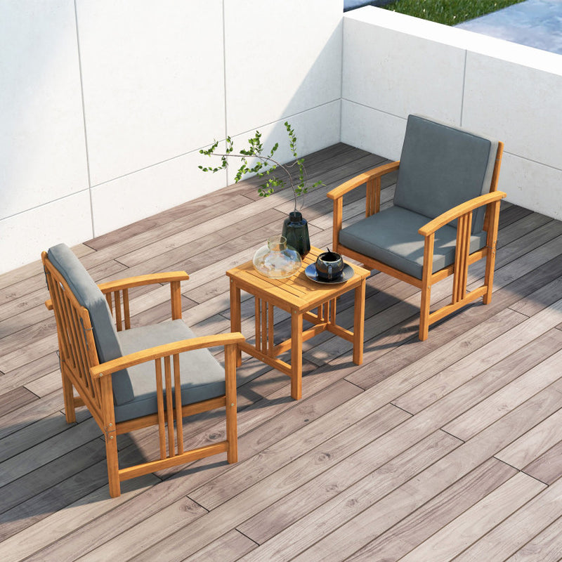 3-Piece Solid Wood Acacia Outdoor Patio Sofa Set With Cushions And Durable Frame For Relaxed Outdoor Living