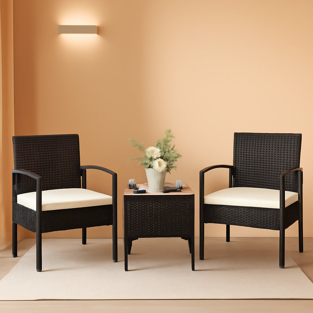 3 Piece Wicker Rattan Outdoor Furniture Set With Cushions