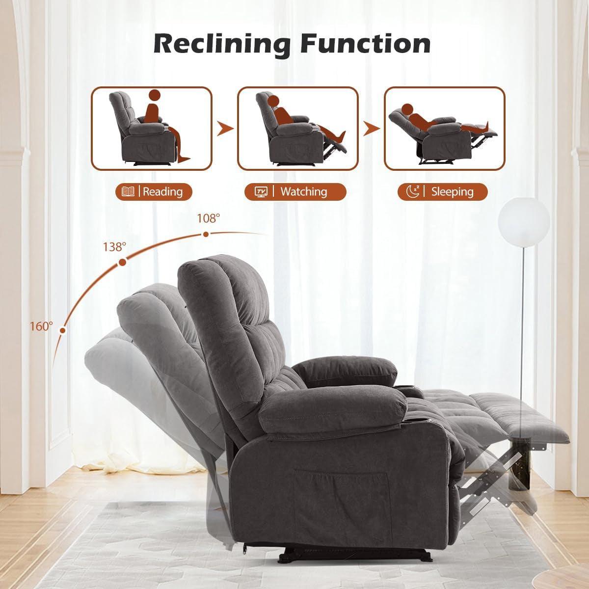3 Seat Reclining Sofa With Cup Holders For Living Room