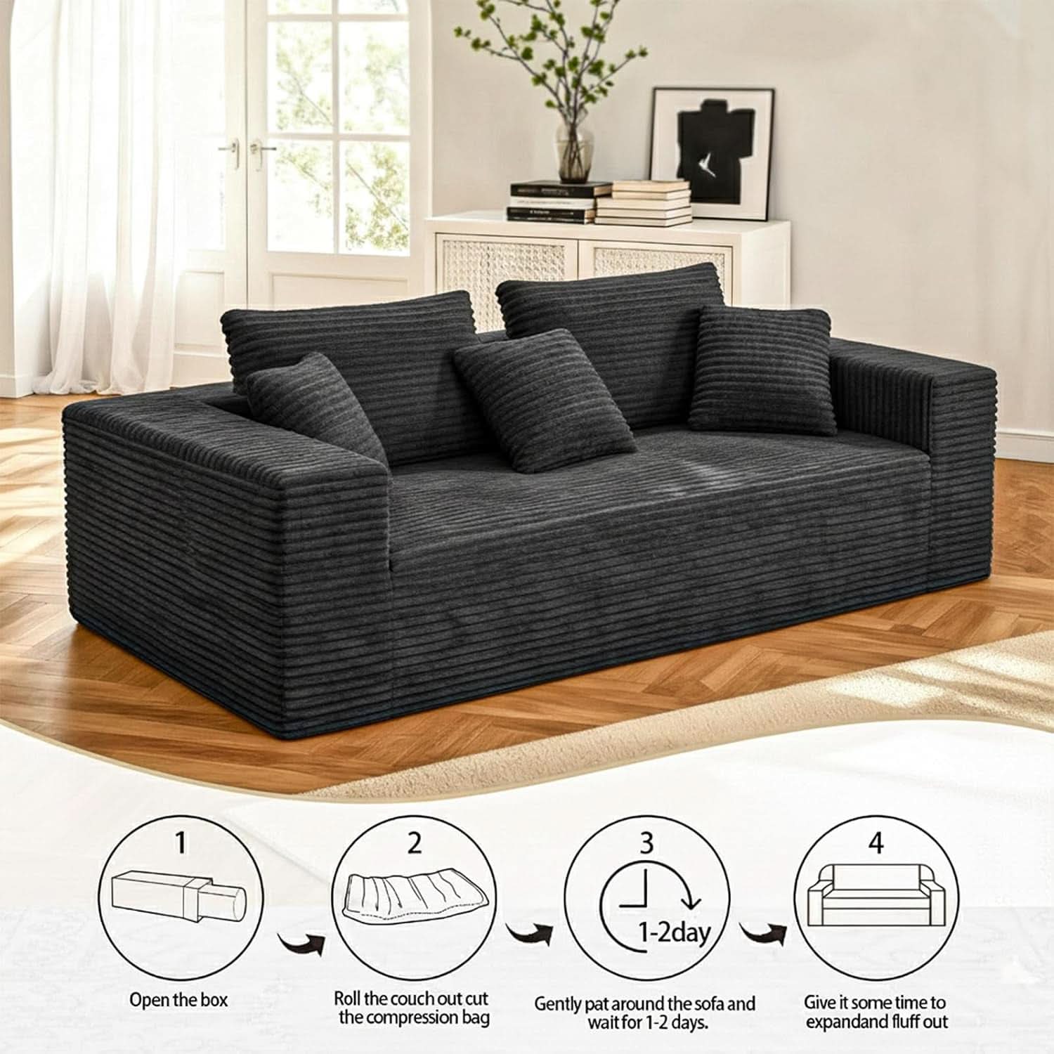 3-Seater Corduroy Sleeper Sofa No Assembly Lounge
