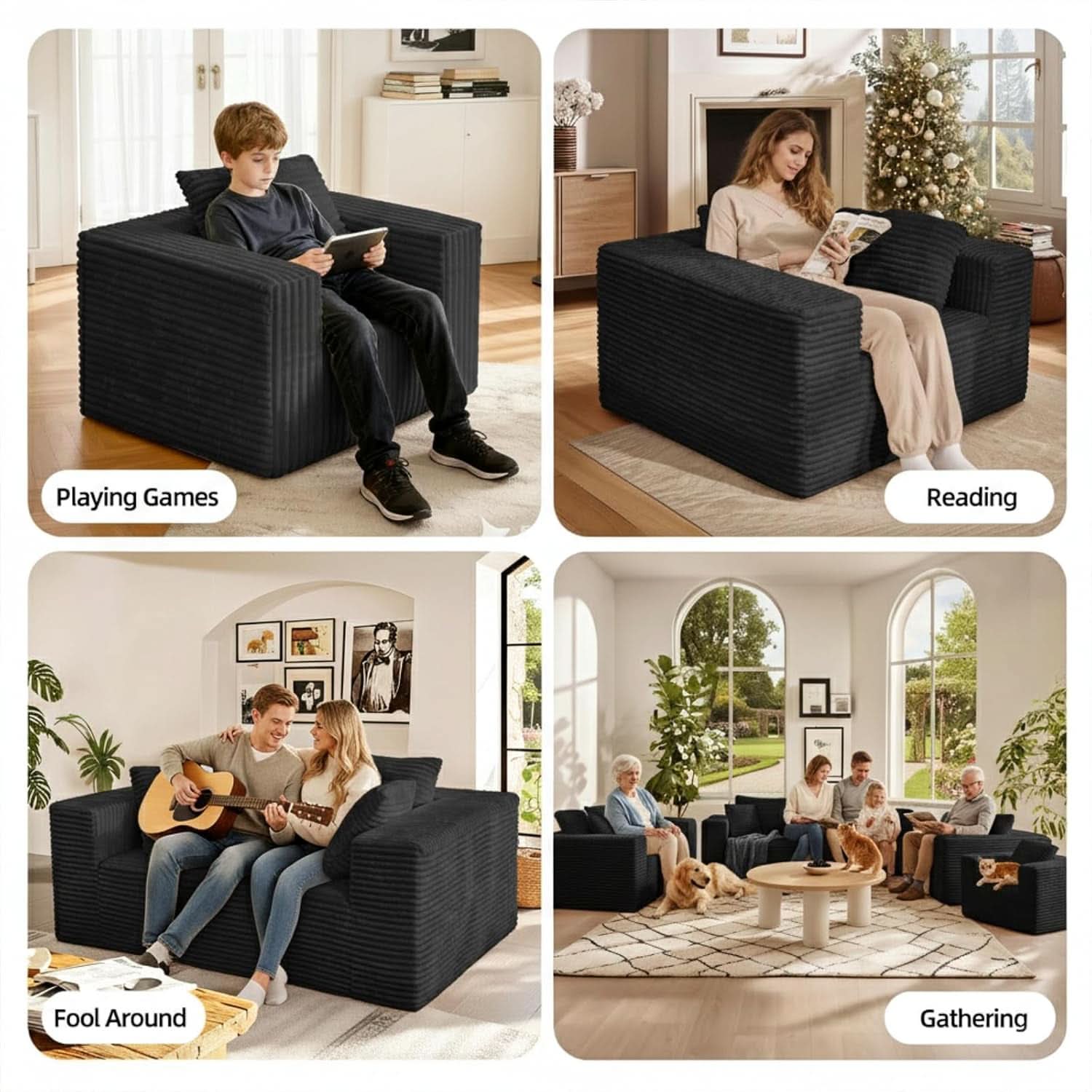 3-Seater Corduroy Sleeper Sofa No Assembly Lounge