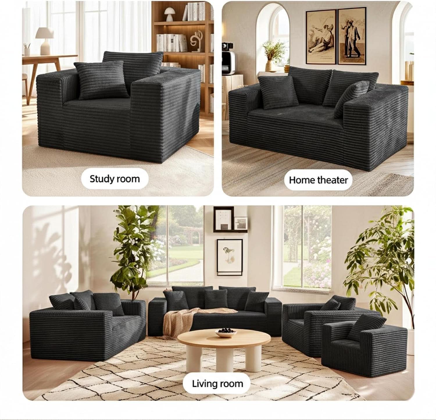 3-Seater Corduroy Sleeper Sofa No Assembly Lounge