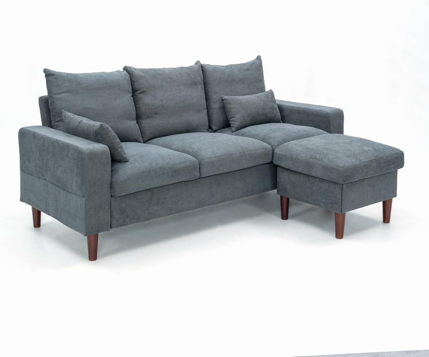 3 Seater Sofa With Ottoman Footstool Set L Shape Convertible Chaise Grey 195 Cm Living Room