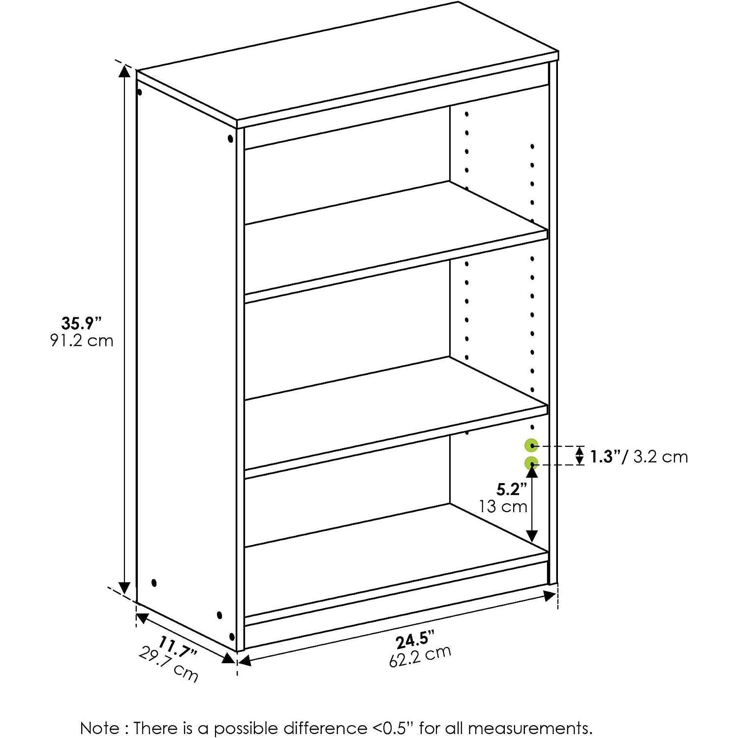 3 Shelf Adjustable Wood Bookcase In Blackwood Finish