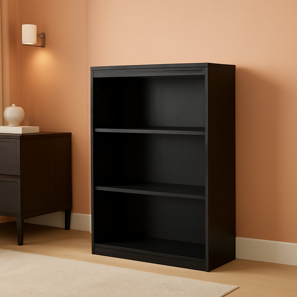 3 Shelf Adjustable Wood Bookcase In Blackwood Finish