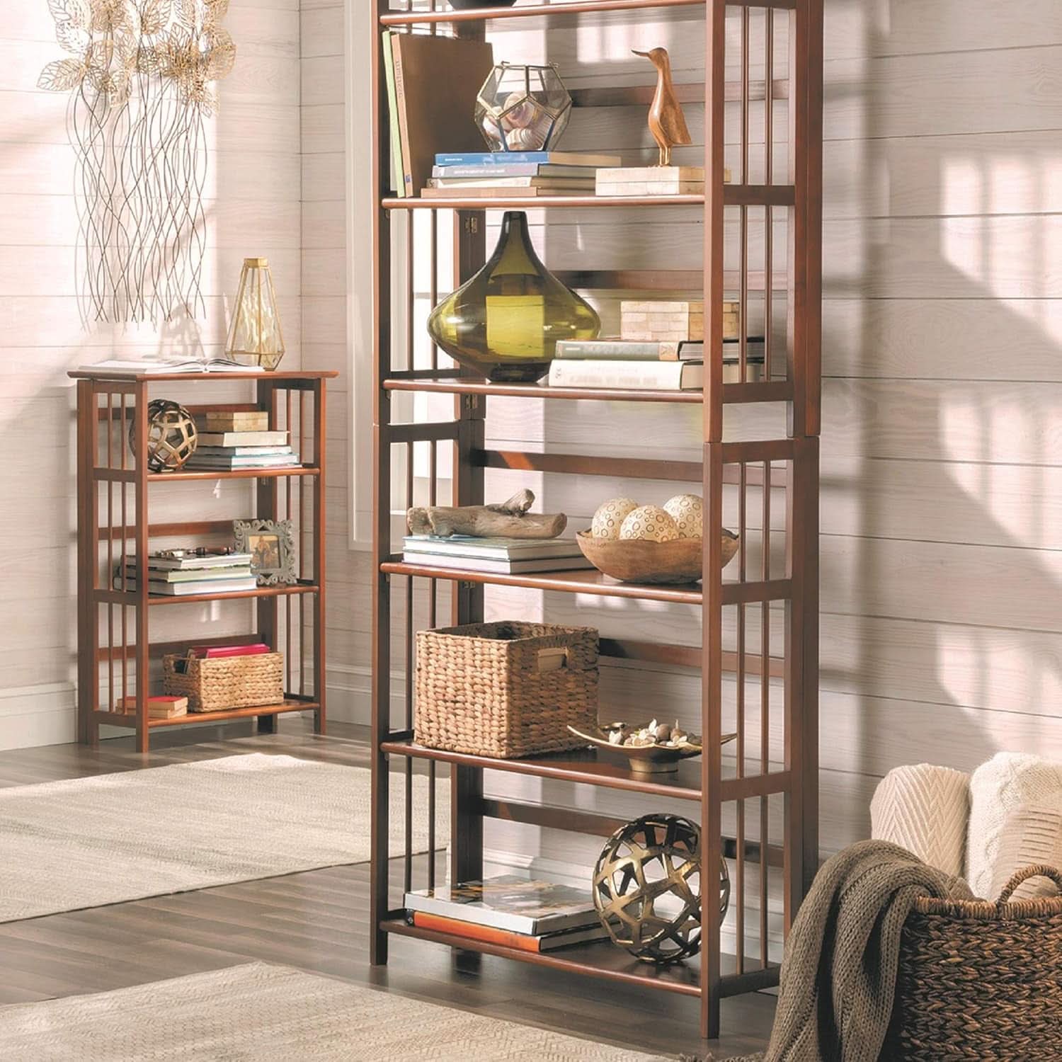 3 Shelf Stackable 27.5 Inch Wide Chestnut Fold Bookcase