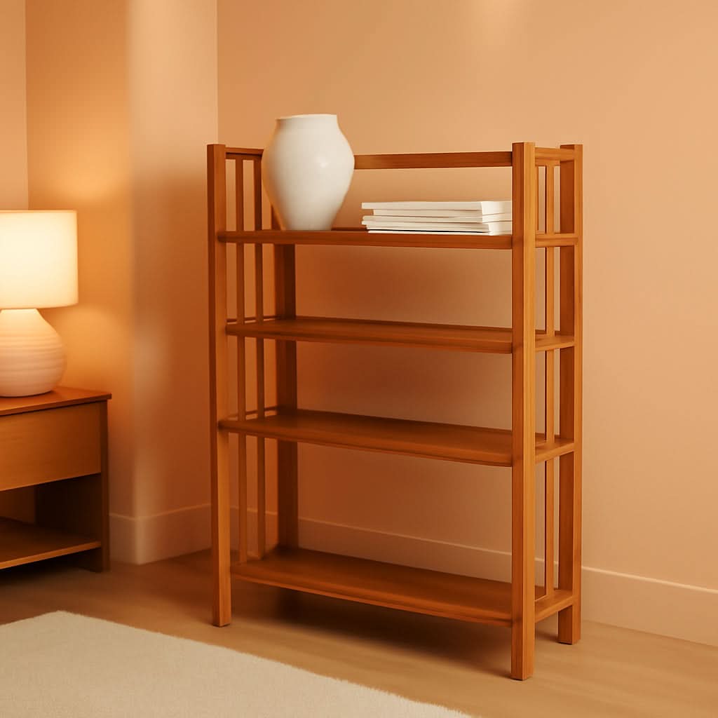 3 Shelf Stackable 27.5 Inch Wide Chestnut Fold Bookcase