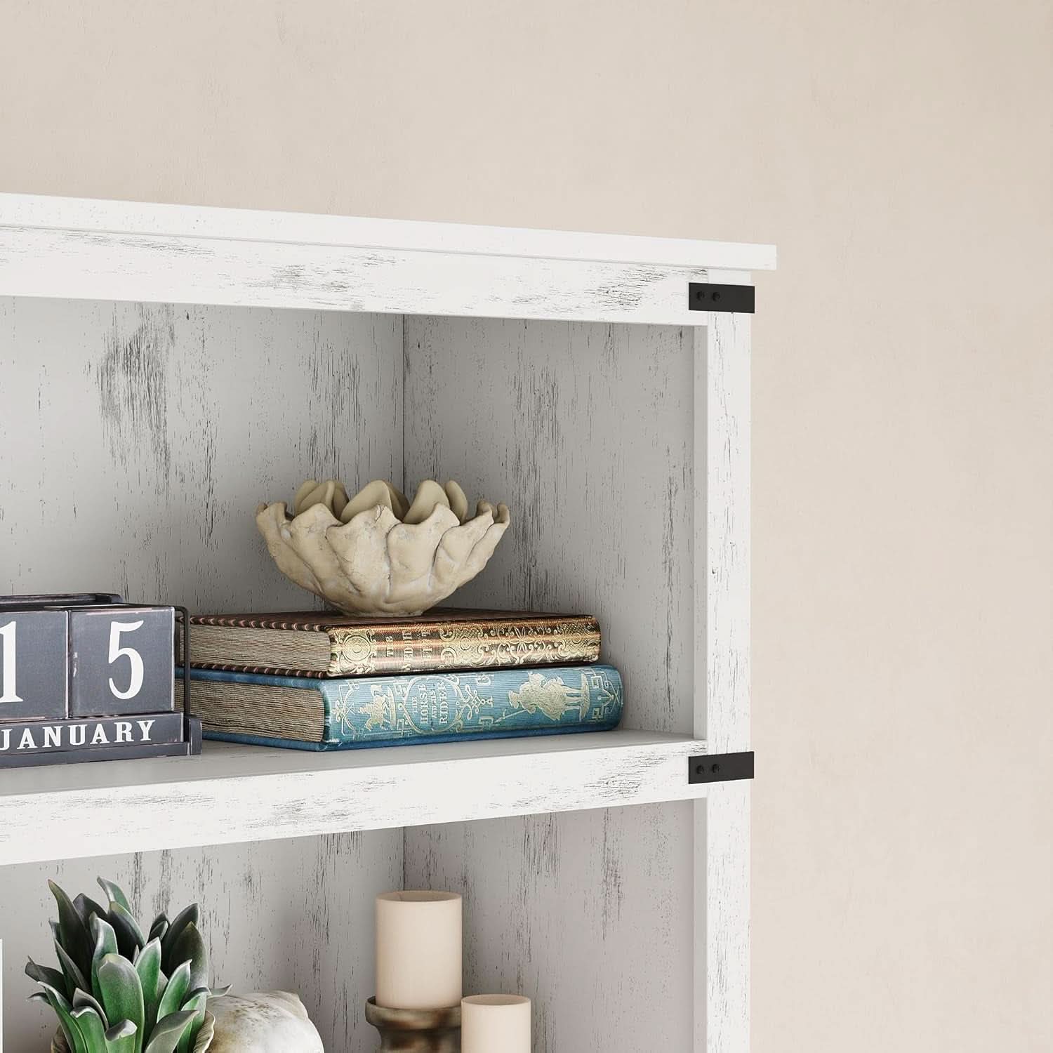 3 Tier Farmhouse Wood Bookcase With Storage White 40 Inch High 31.5 Inch Wide For Living Room And Home Office