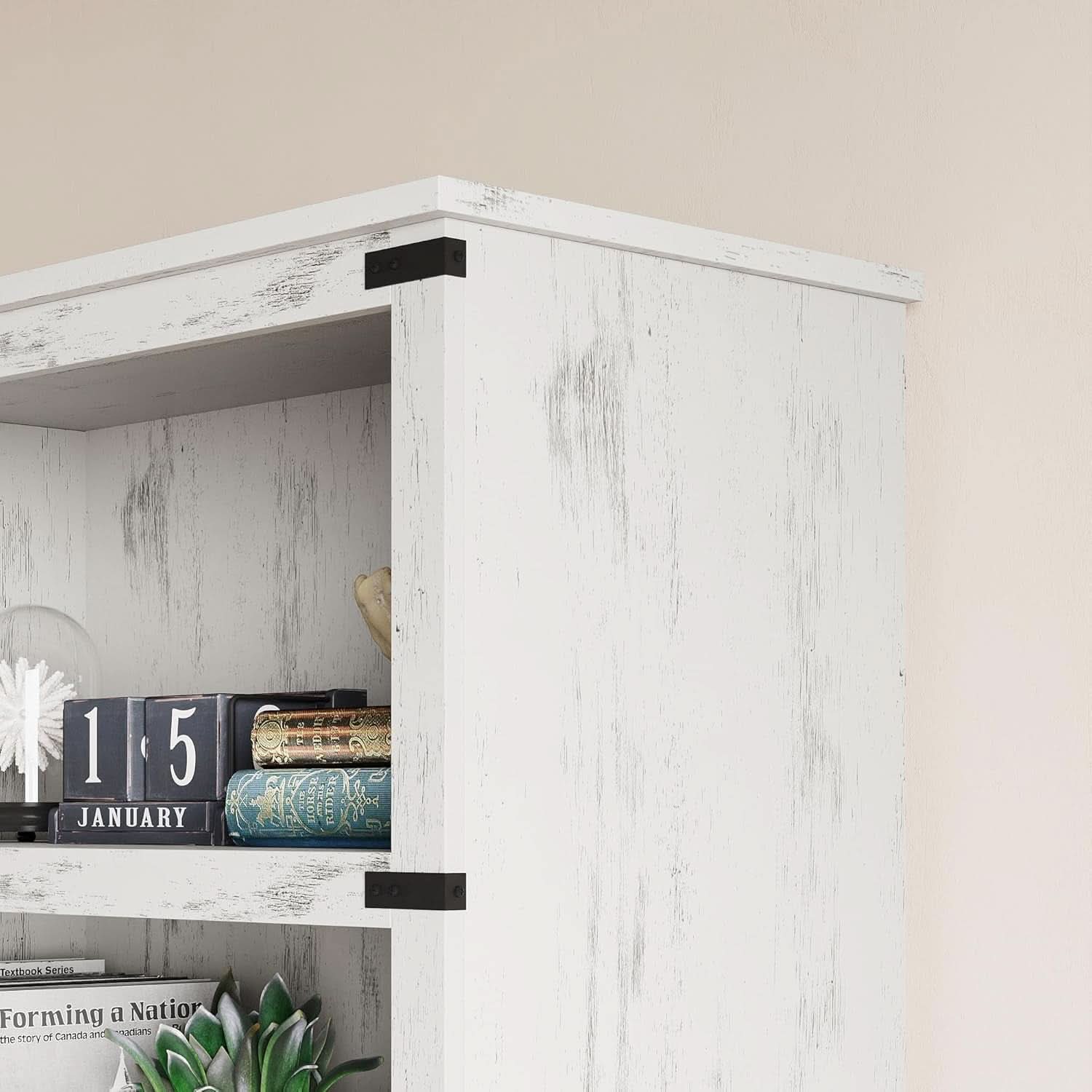 3 Tier Farmhouse Wood Bookcase With Storage White 40 Inch High 31.5 Inch Wide For Living Room And Home Office