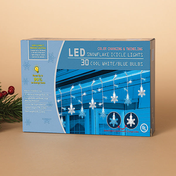 30 Color Changing and Blinking LED Snowflake Light Set