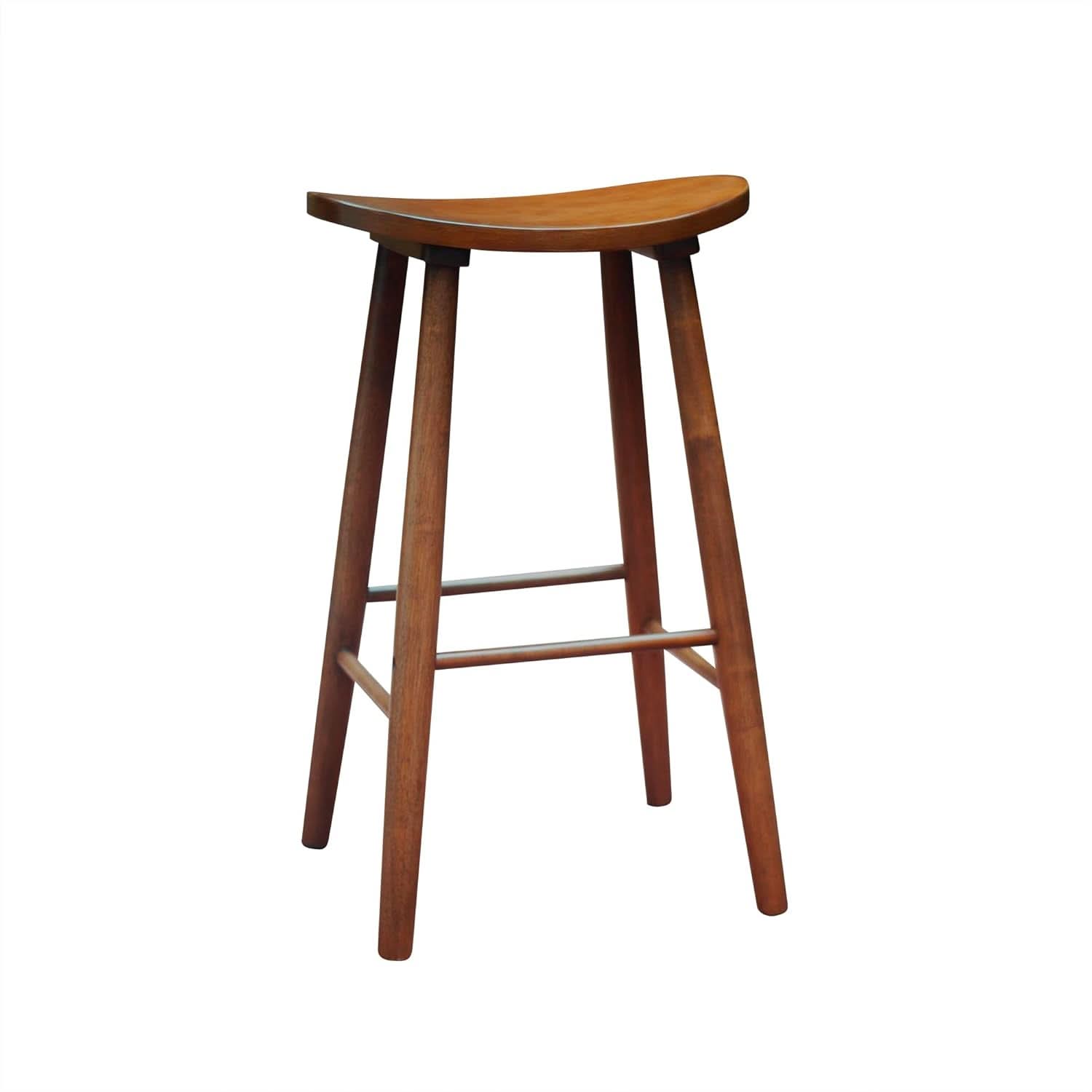 30 Inch Backless Bar Stool Brown Solid Rubber Wood