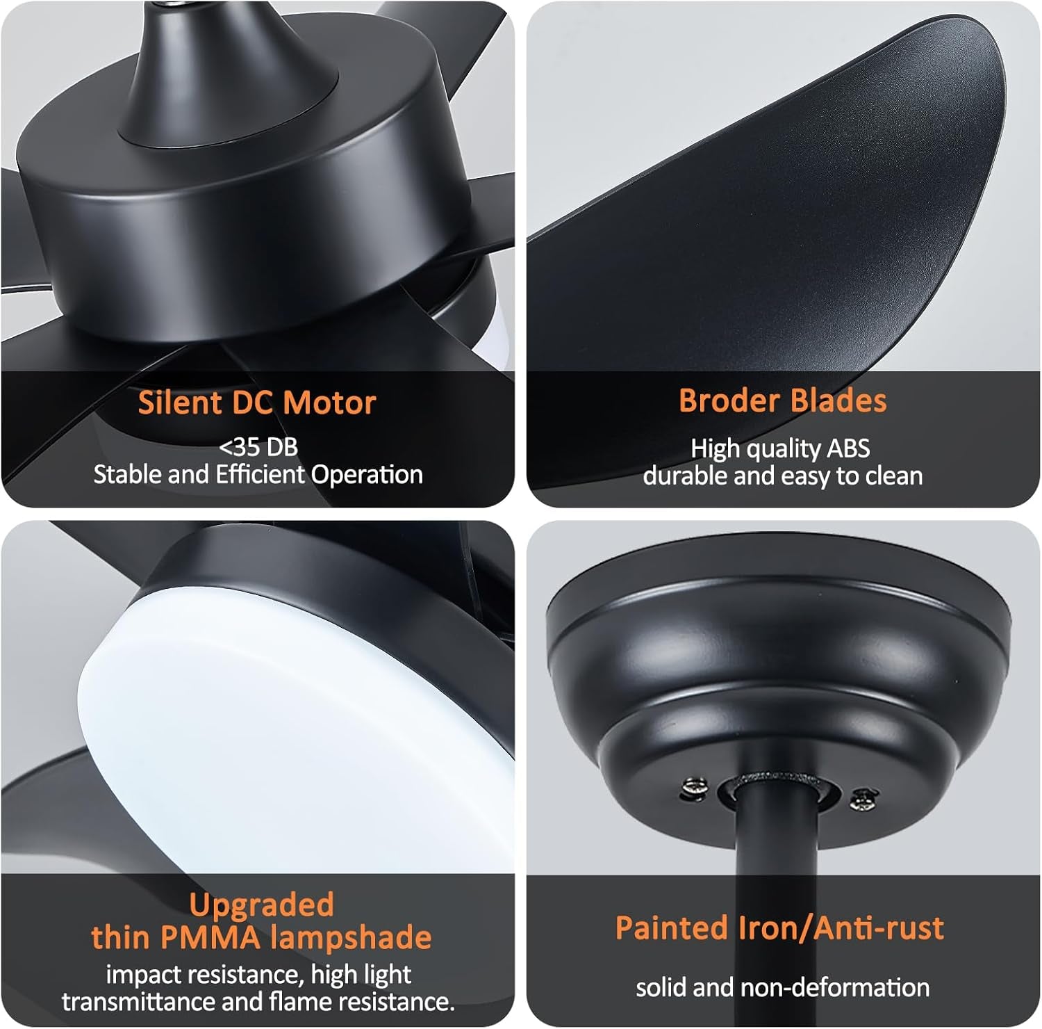 30 Inch Black Ceiling Fan With DC Motor And Remote Light
