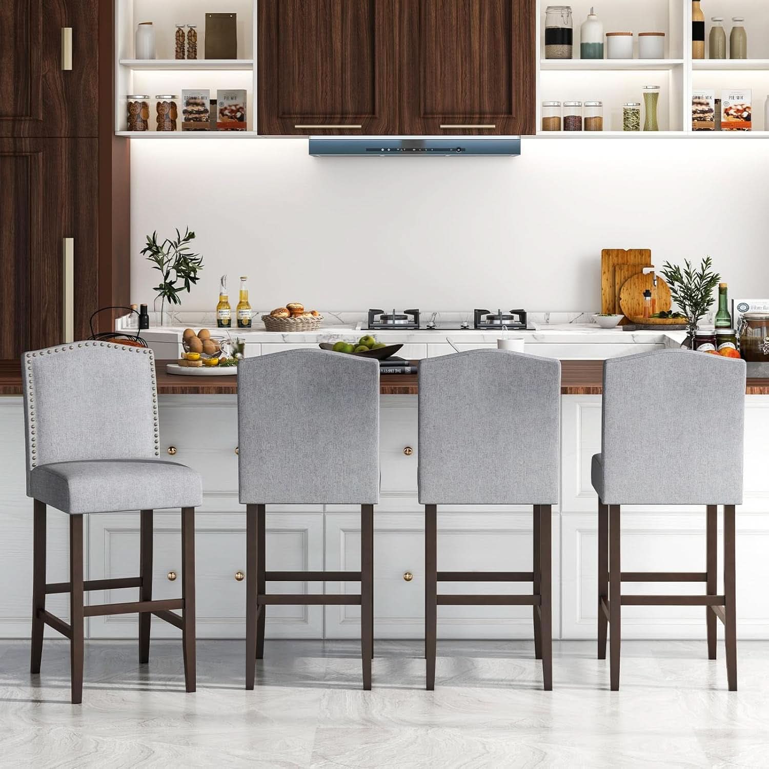 30 Inch Grey Bar Stool Set Of 2 With Nailhead Trim