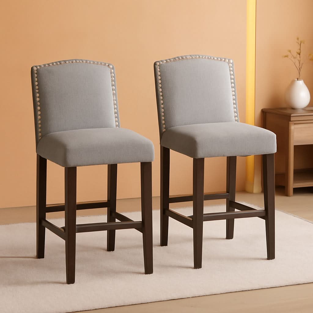 30 Inch Grey Bar Stool Set Of 2 With Nailhead Trim