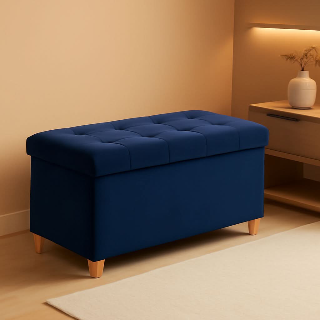 30 Inch Multifunctional Folding Storage Ottoman Navy
