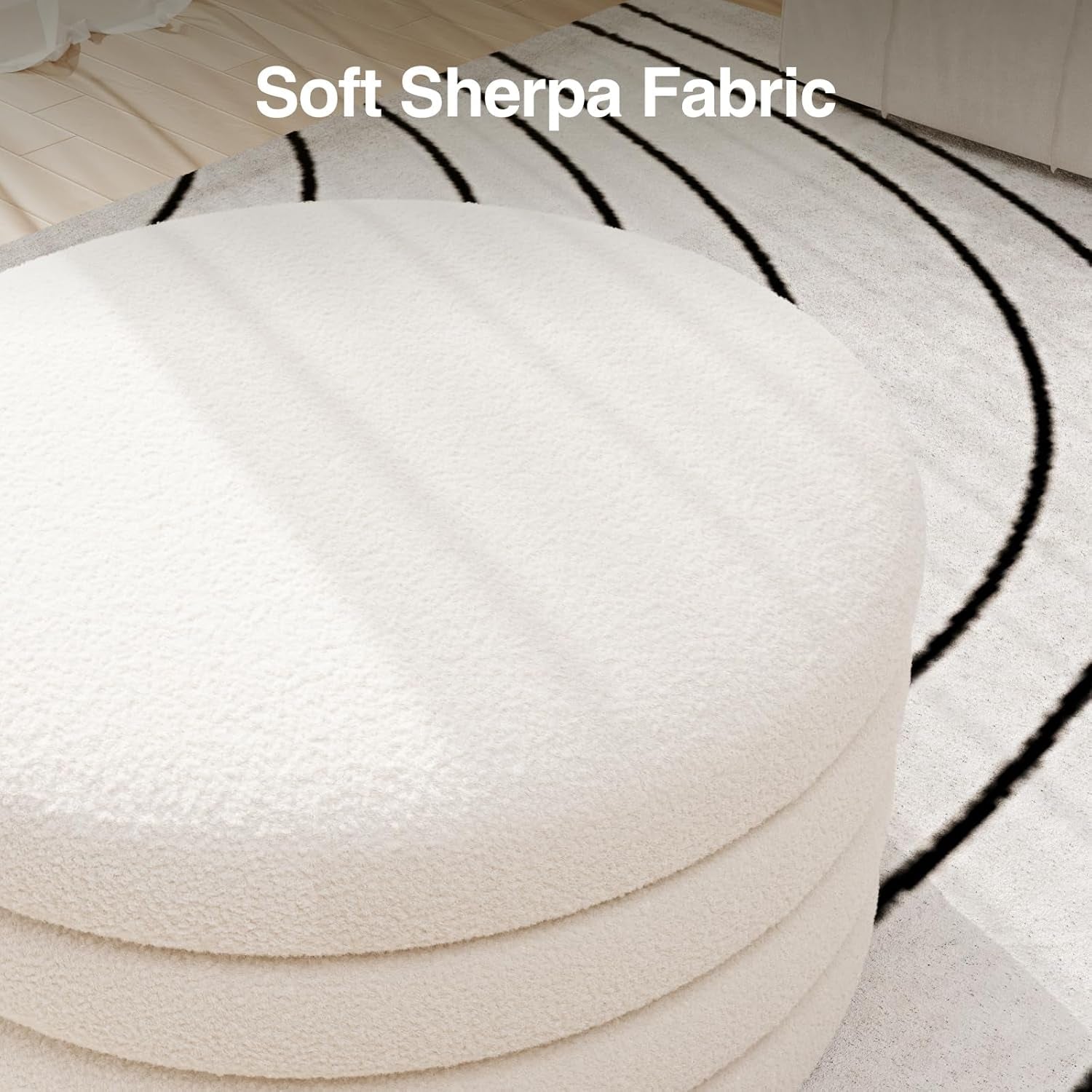 30 Inch Round Cream Ottoman Transcendent Upholstery