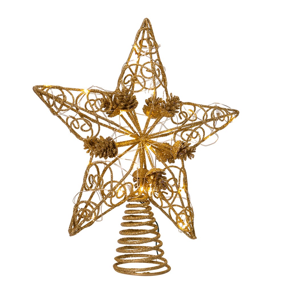 30-Light Warm White Fairy LED Gold Star Treetop - 11.5 Inch