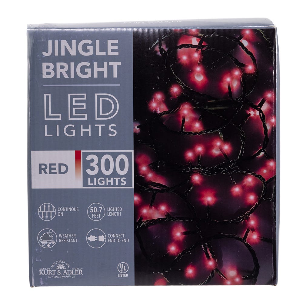 300-Light 3MM Red LED Green Wire Jingle Bright Light Set - 50 Feet
