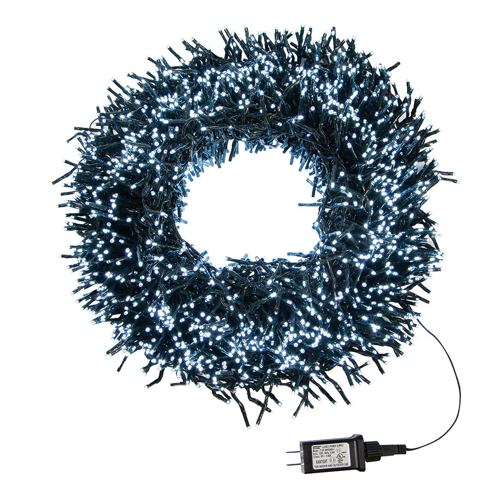 3000-Light Cool White LED White Wire Cluster Garland