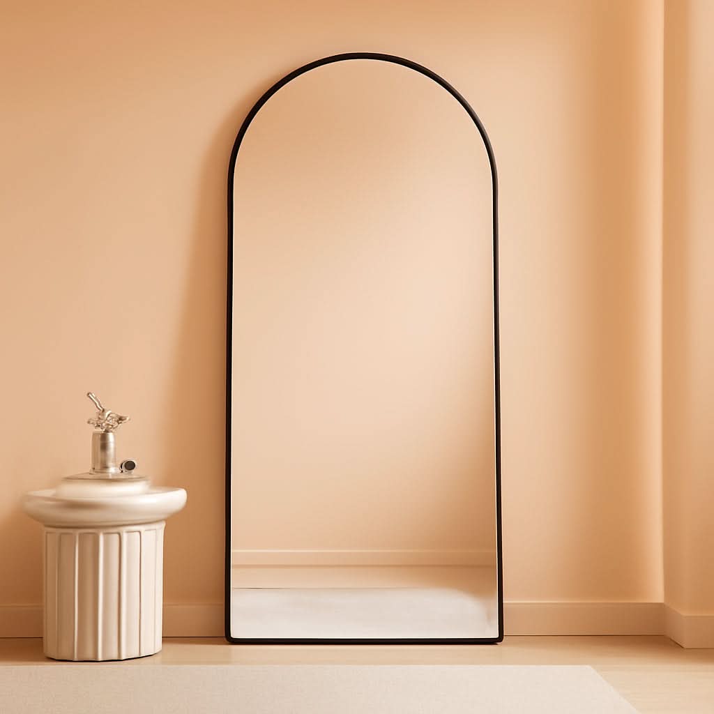 30x71 Inch Arched Full Length Mirror Black Aluminum Frame