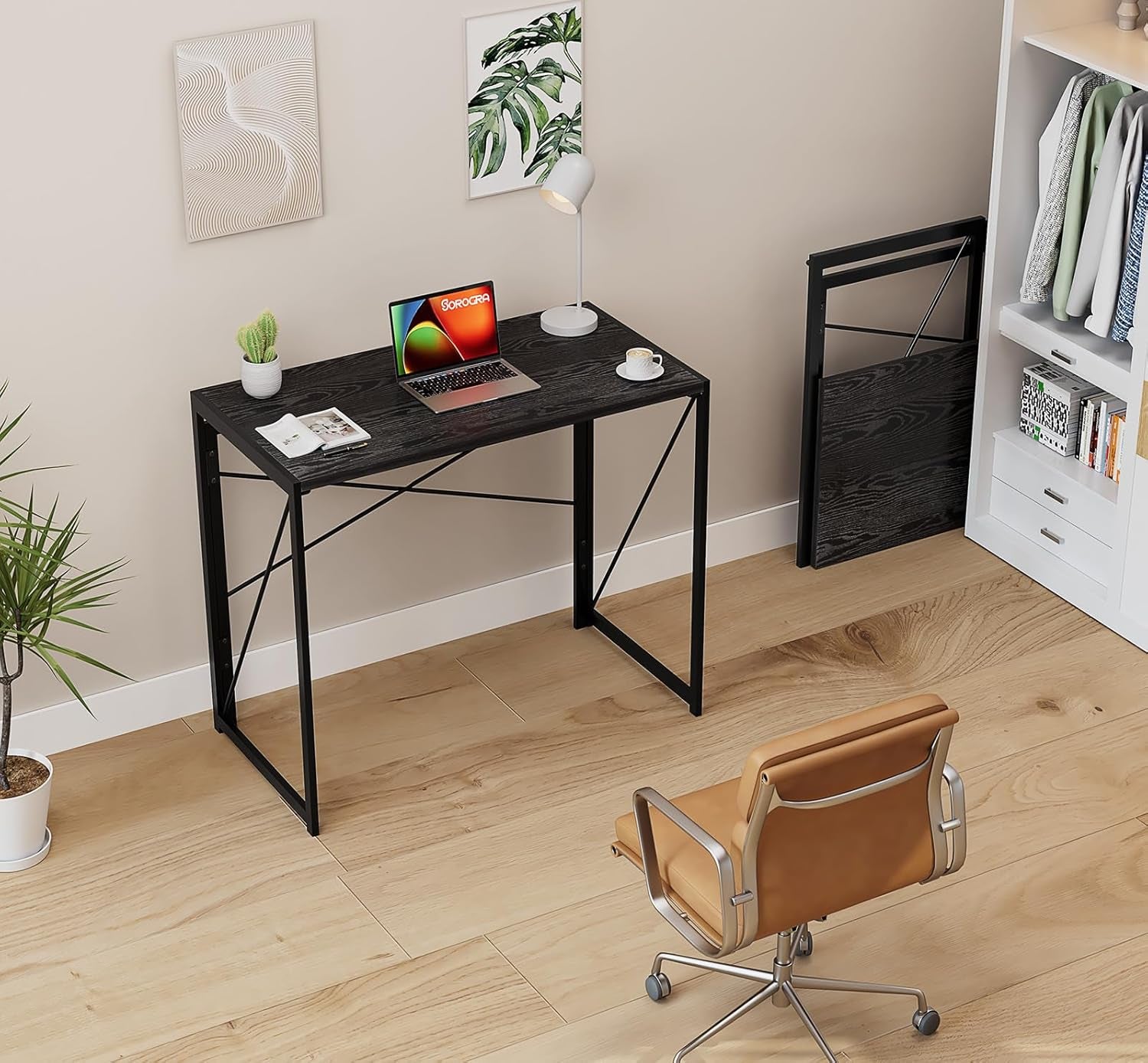 31.5 Inch Compact Folding Desk Black Wood Computer Desk