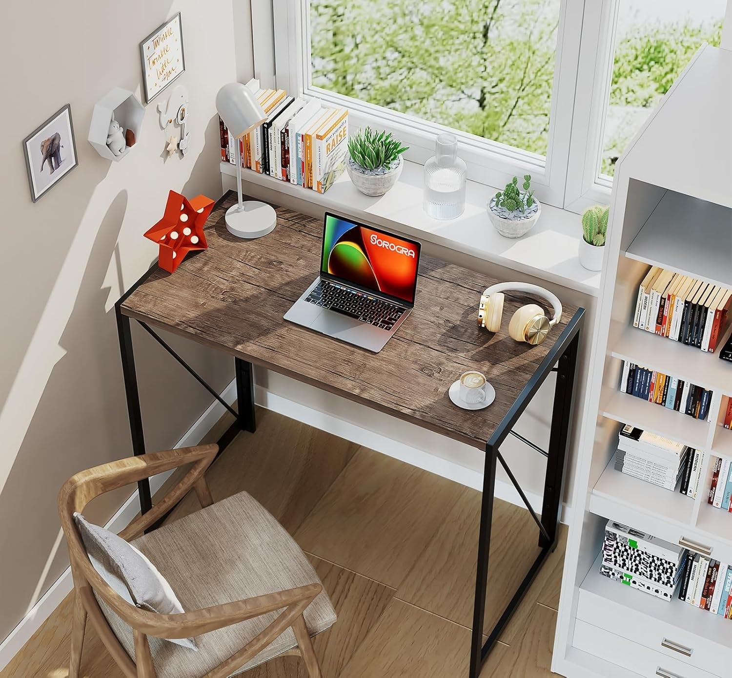 31.5 Inch Folding Desk No Assembly Required For Small Spaces Brown