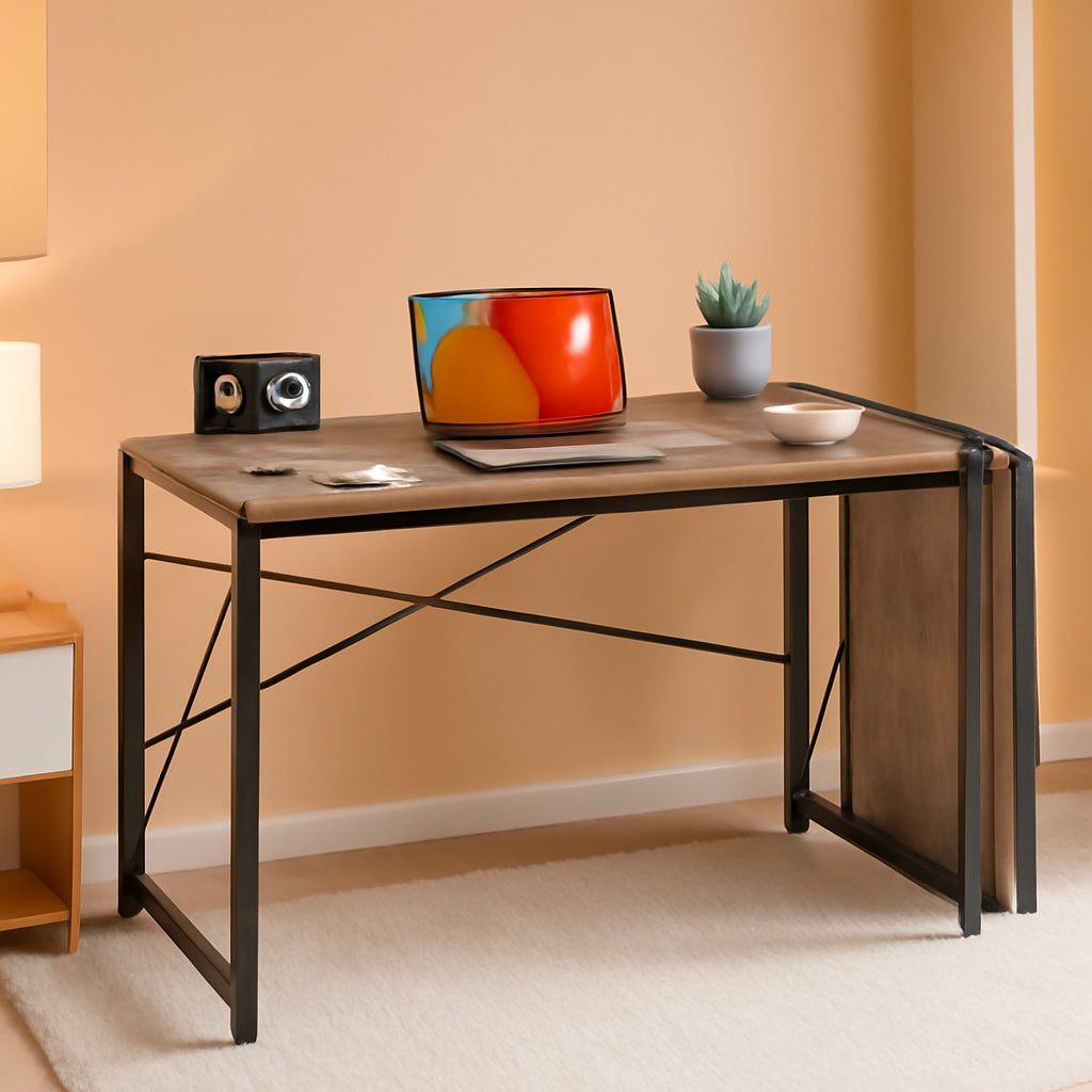 31.5 Inch Folding Desk No Assembly Required For Small Spaces Brown