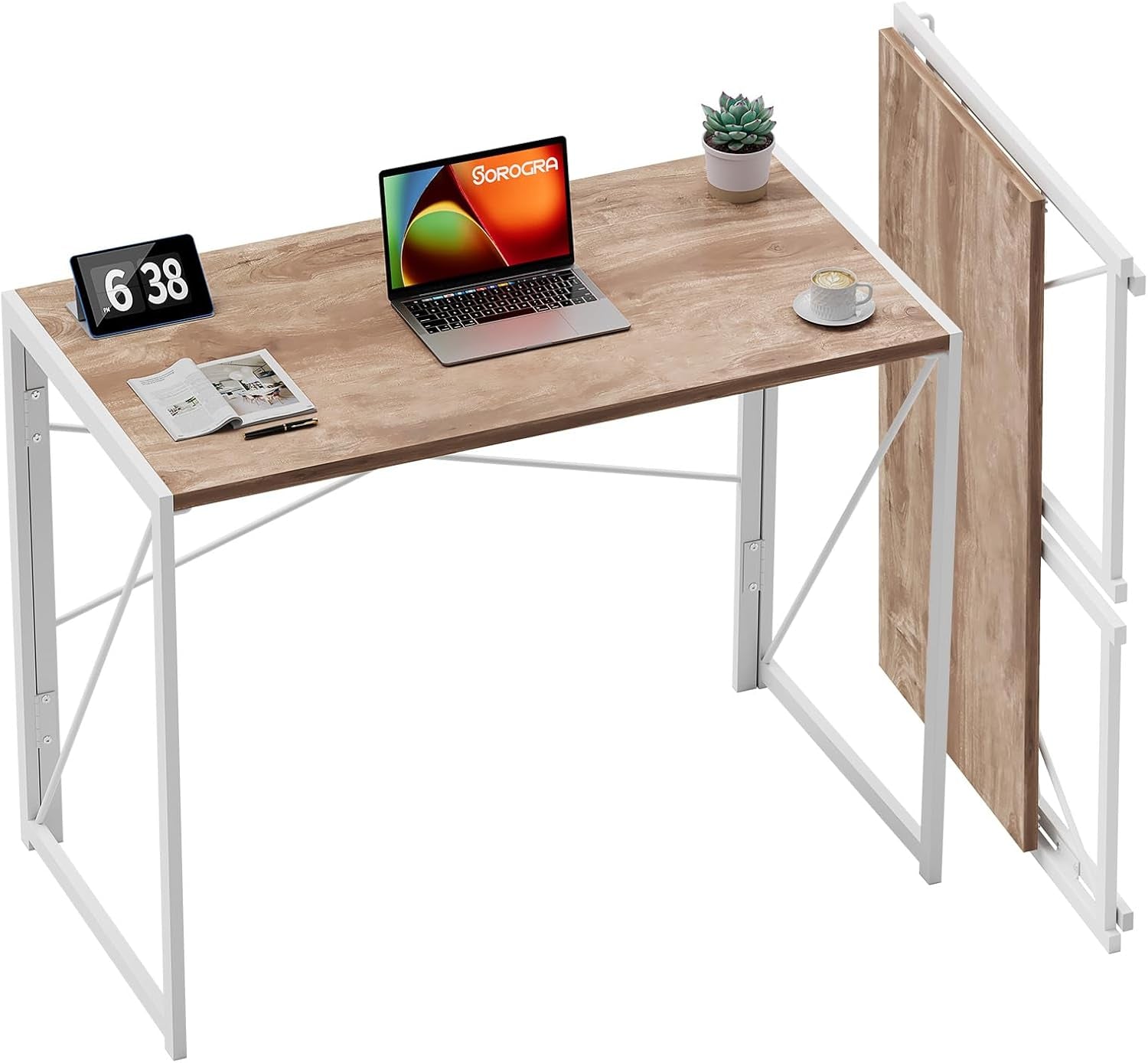31.5 Inch Oak Folding Desk No Assembly For Small Spaces