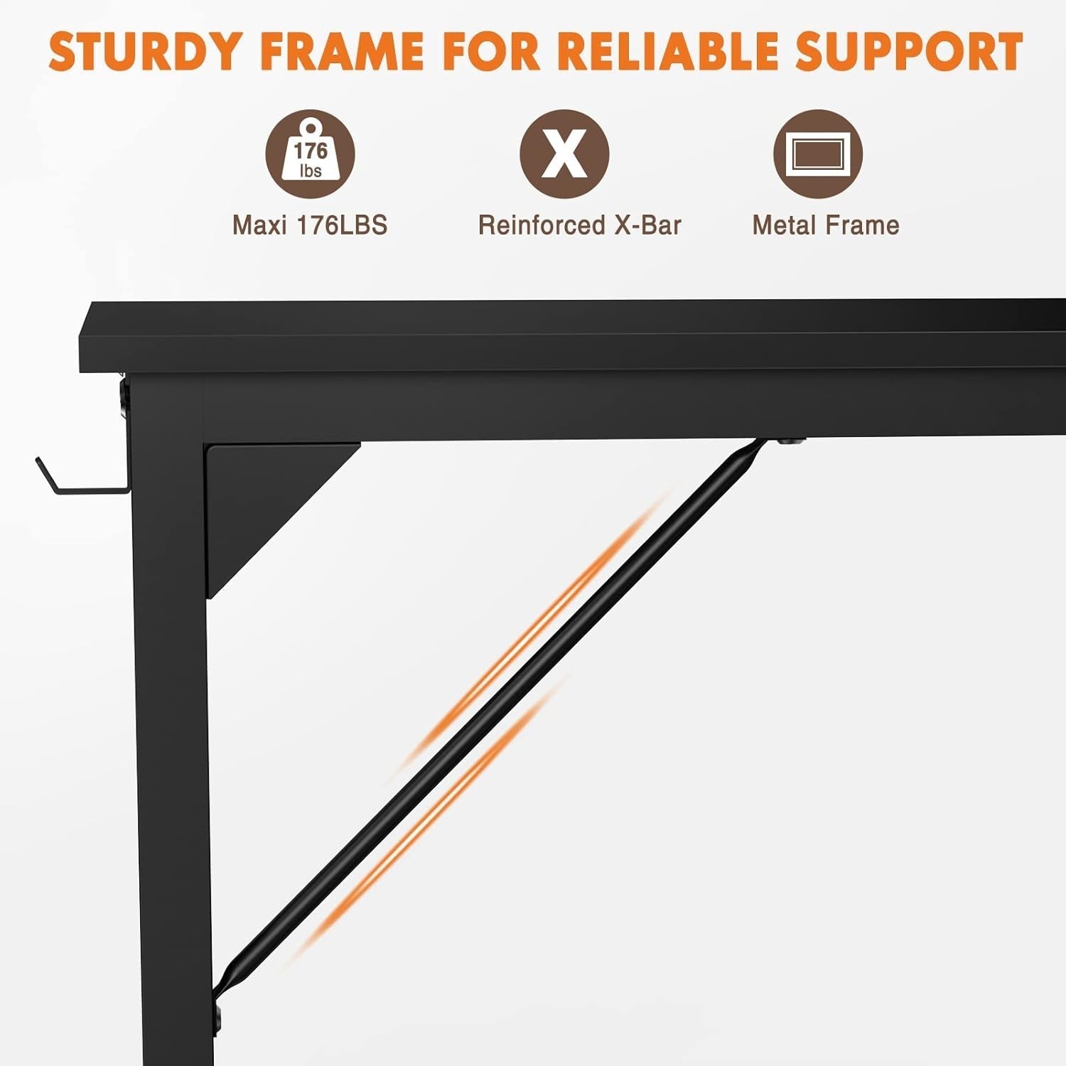 32 Inch Black Office Desk With Storage And Headphone Hooks