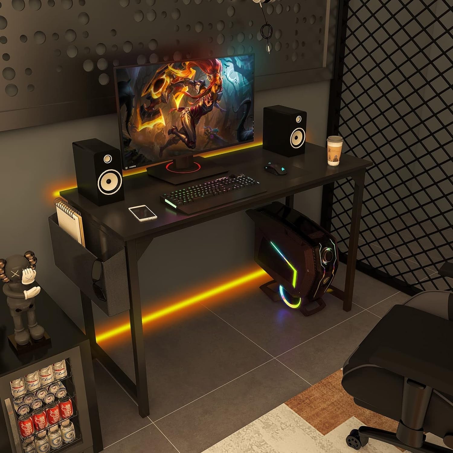 32 Inch Black Office Desk With Storage And Headphone Hooks