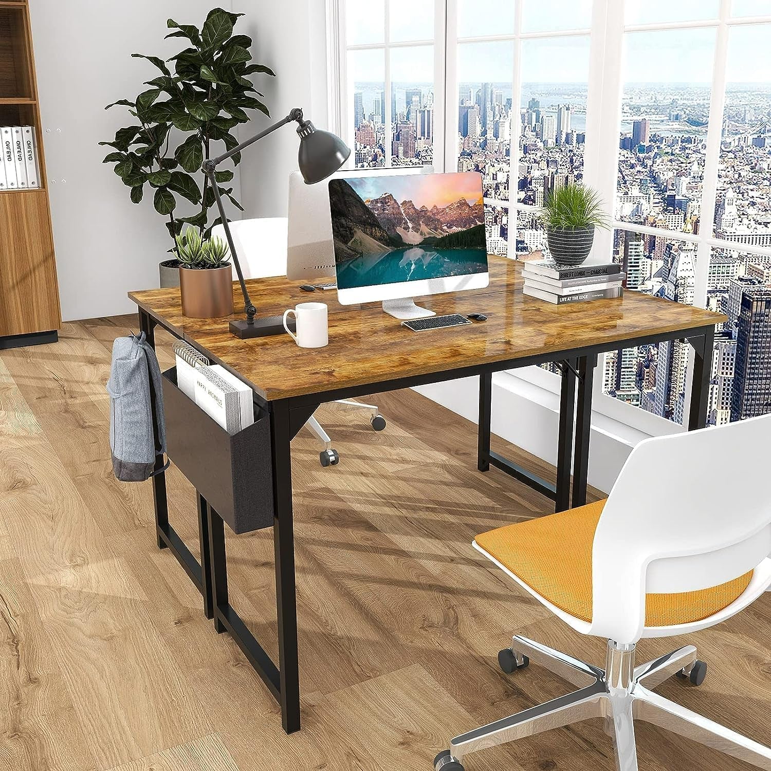 32 Inch Rustic Brown Desk With Headphone Hooks And Storage