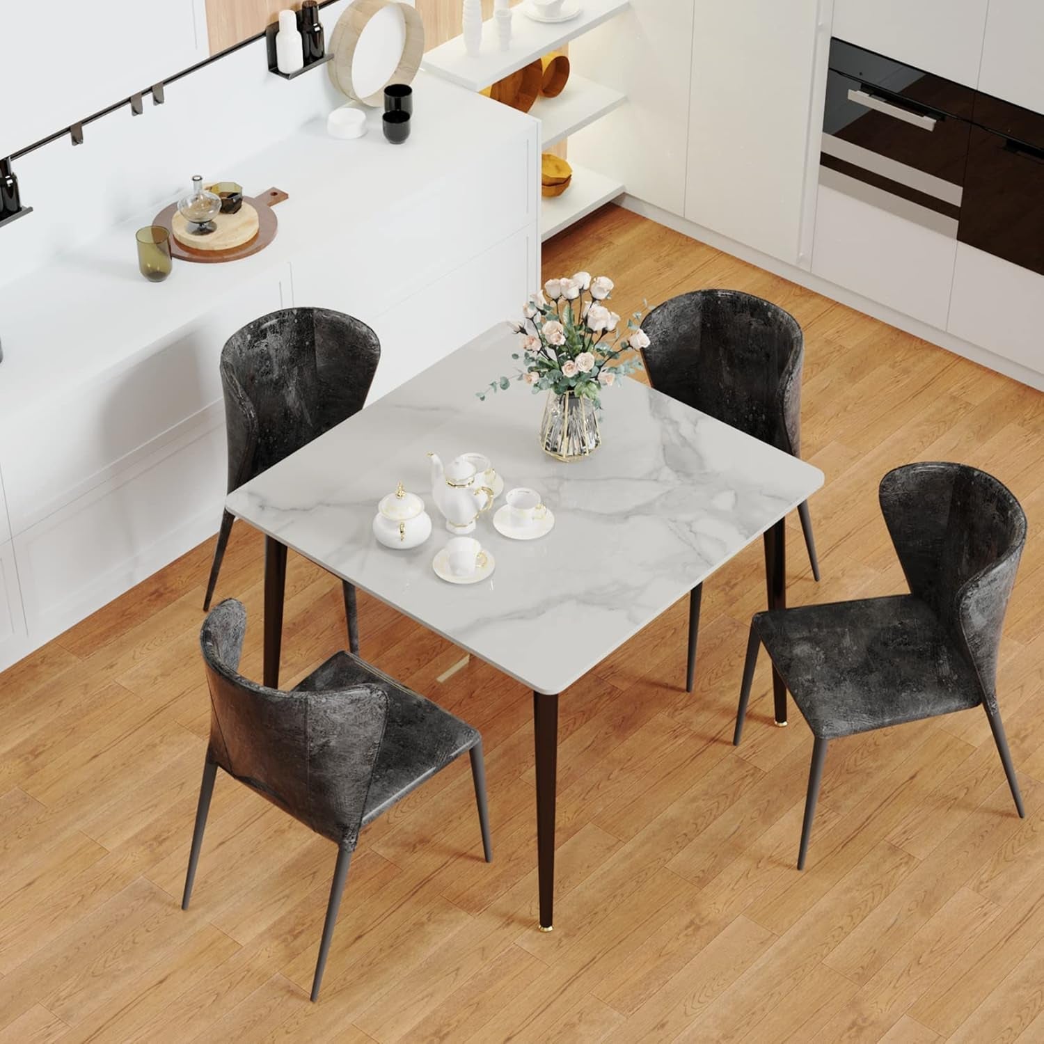 32 Inch Sintered Stone Dining Table With Black Legs
