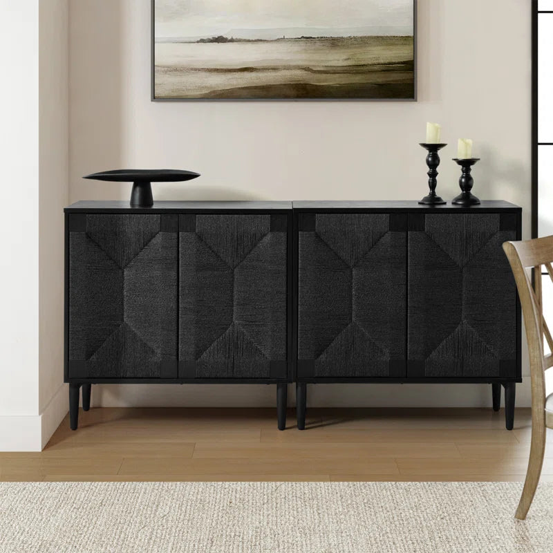 32 Inch Woven Transitional Two Door Accent Cabinet Set